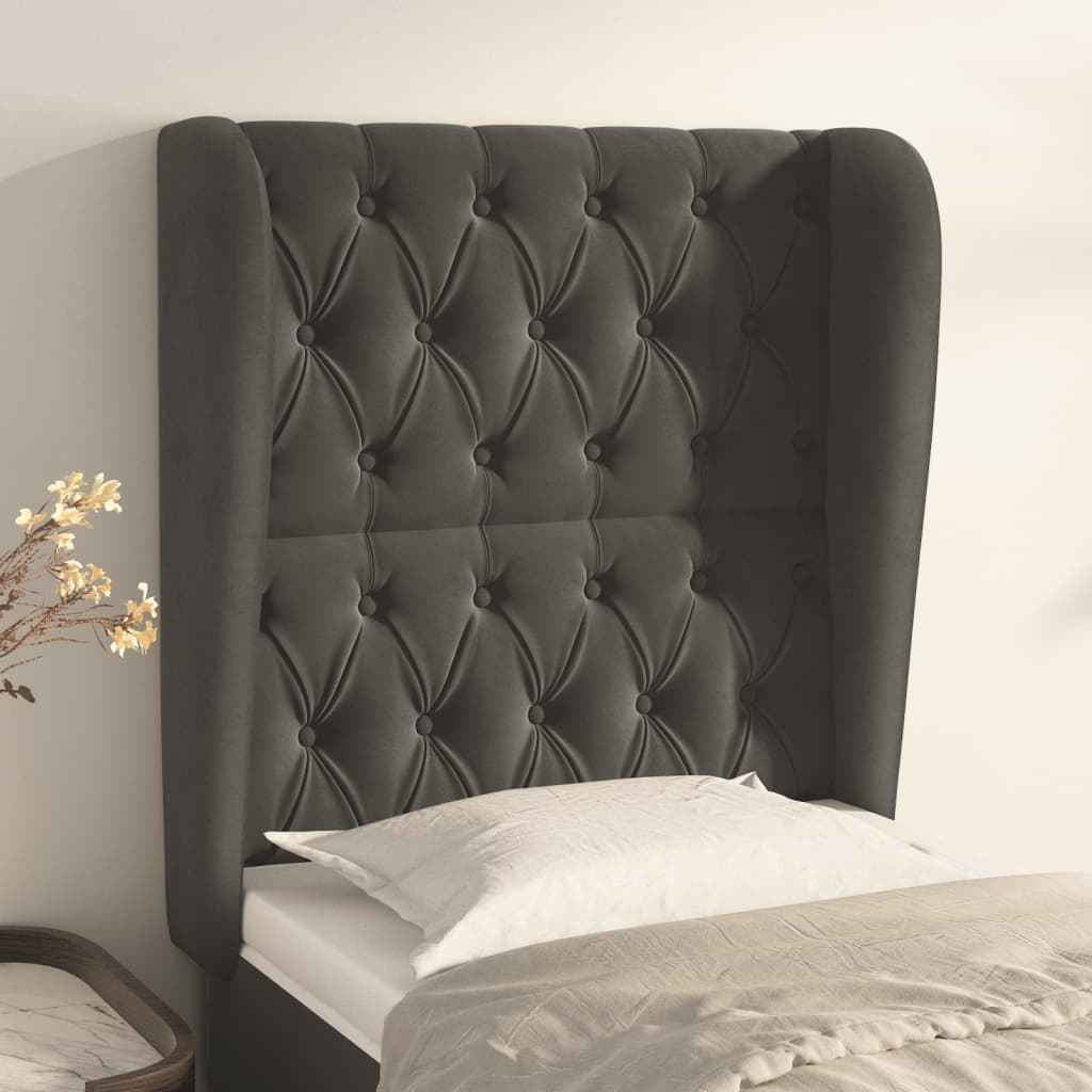 Tête de lit avec oreilles Gris foncé 83x23x118/128 cm Velours - XIOS