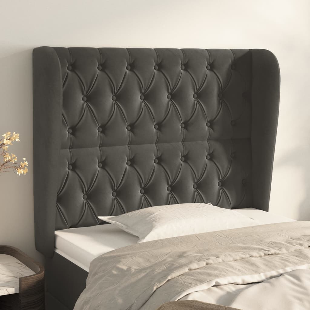 Tête de lit avec oreilles Gris foncé 93x23x118/128 cm Velours - XIOS