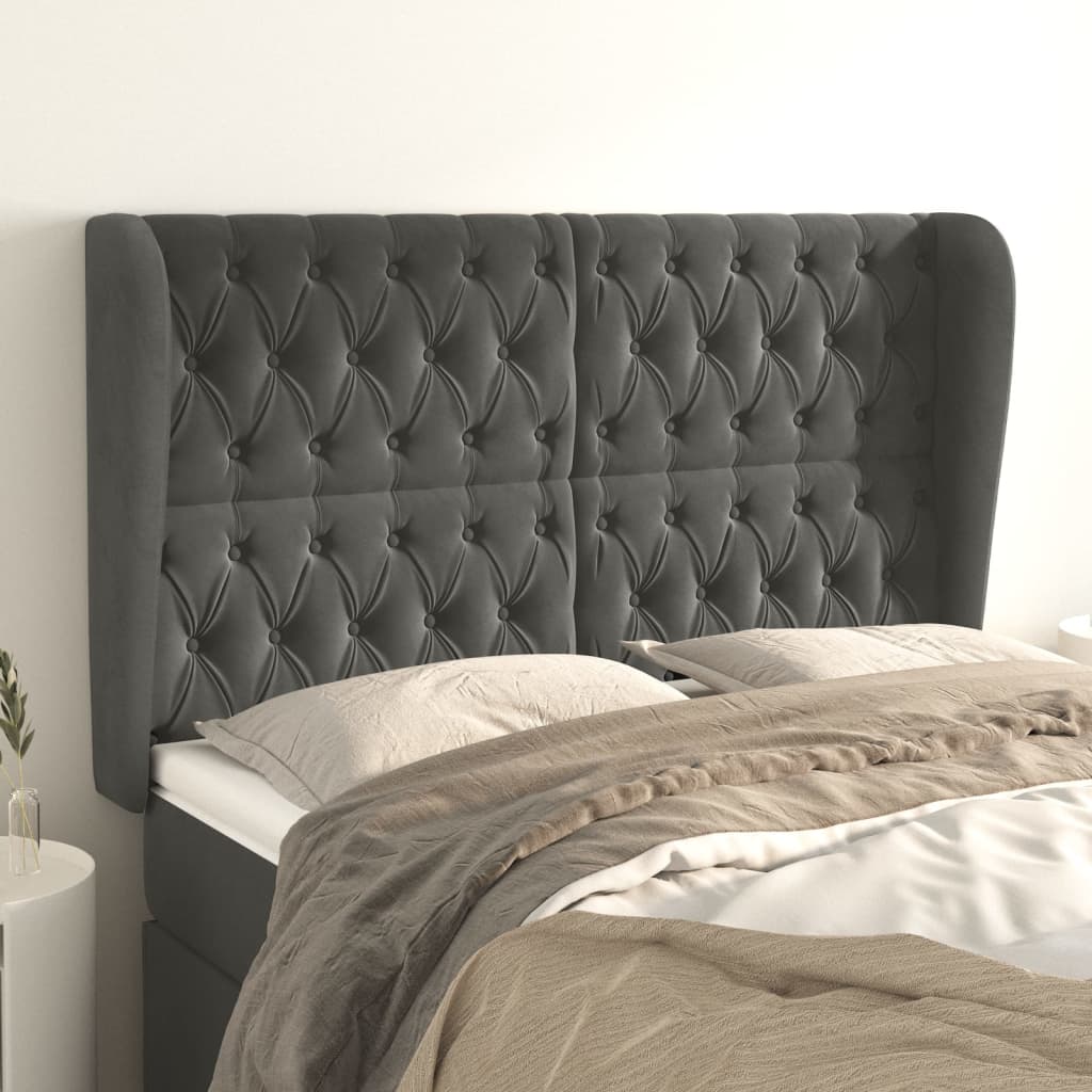 Tête de lit avec oreilles Gris foncé 147x23x118/128 cm Velours - XIOS