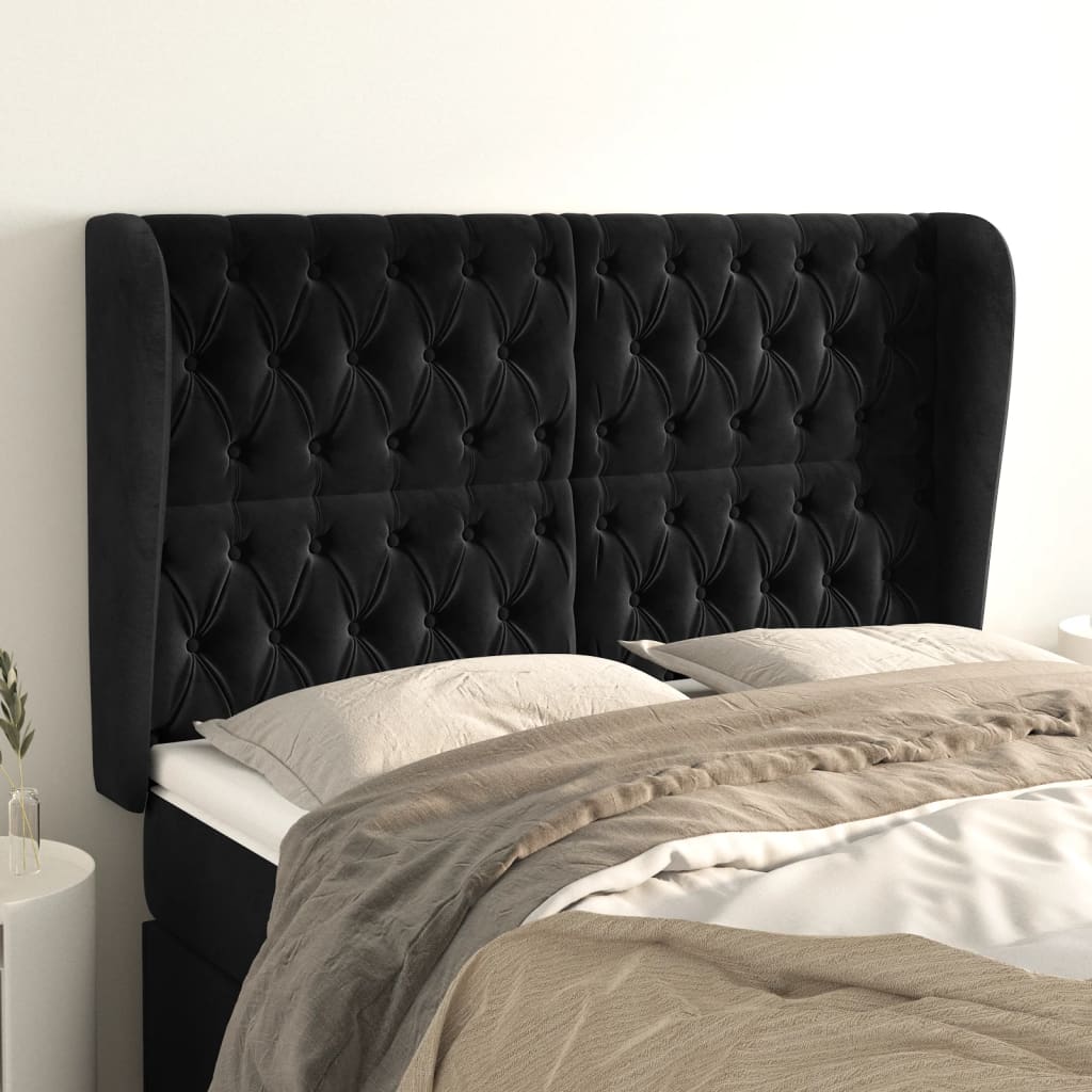 Tête de lit avec oreilles Noir 147x23x118/128 cm Velours - XIOS