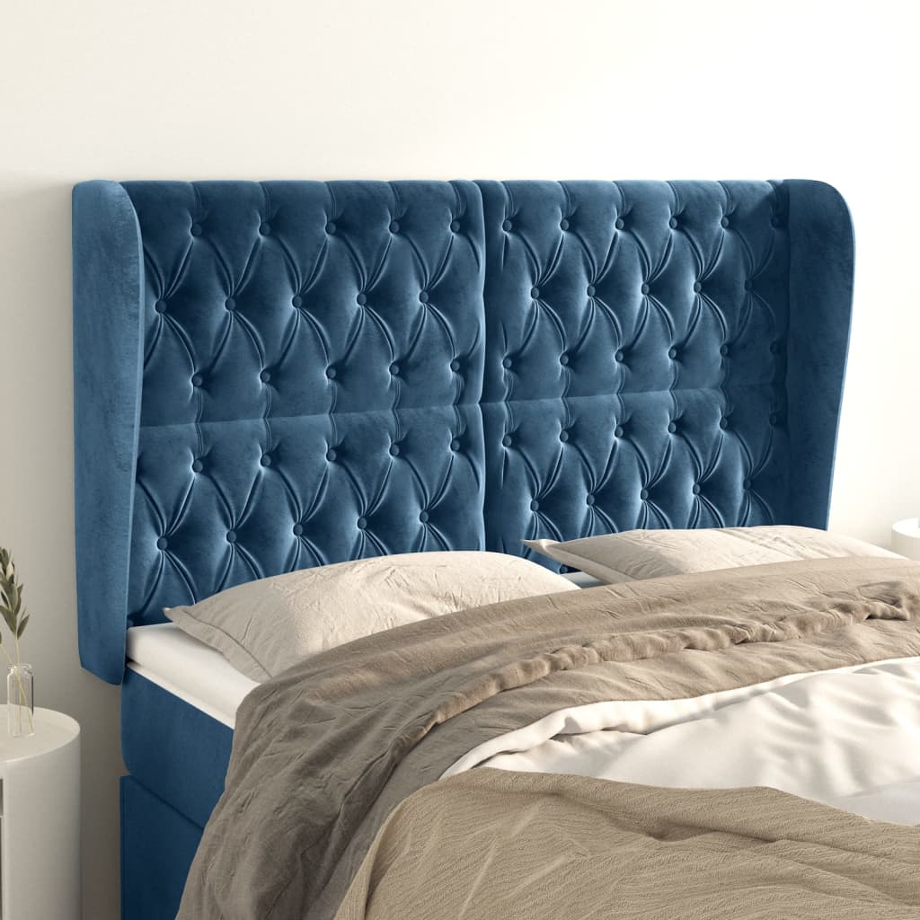 Tête de lit avec oreilles Bleu foncé 147x23x118/128 cm Velours - XIOS