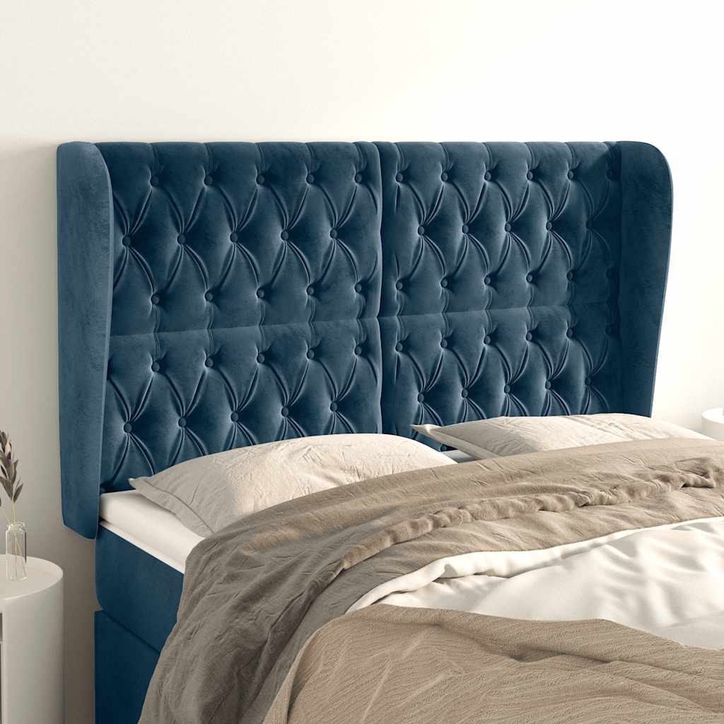Tête de lit avec oreilles Bleu foncé 147x23x118/128 cm Velours - XIOS