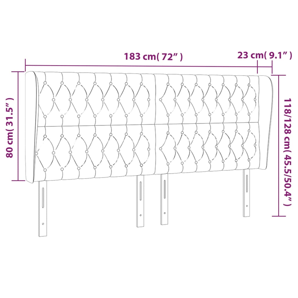 Tête de lit avec oreilles Gris clair 183x23x118/128 cm Velours - XIOS