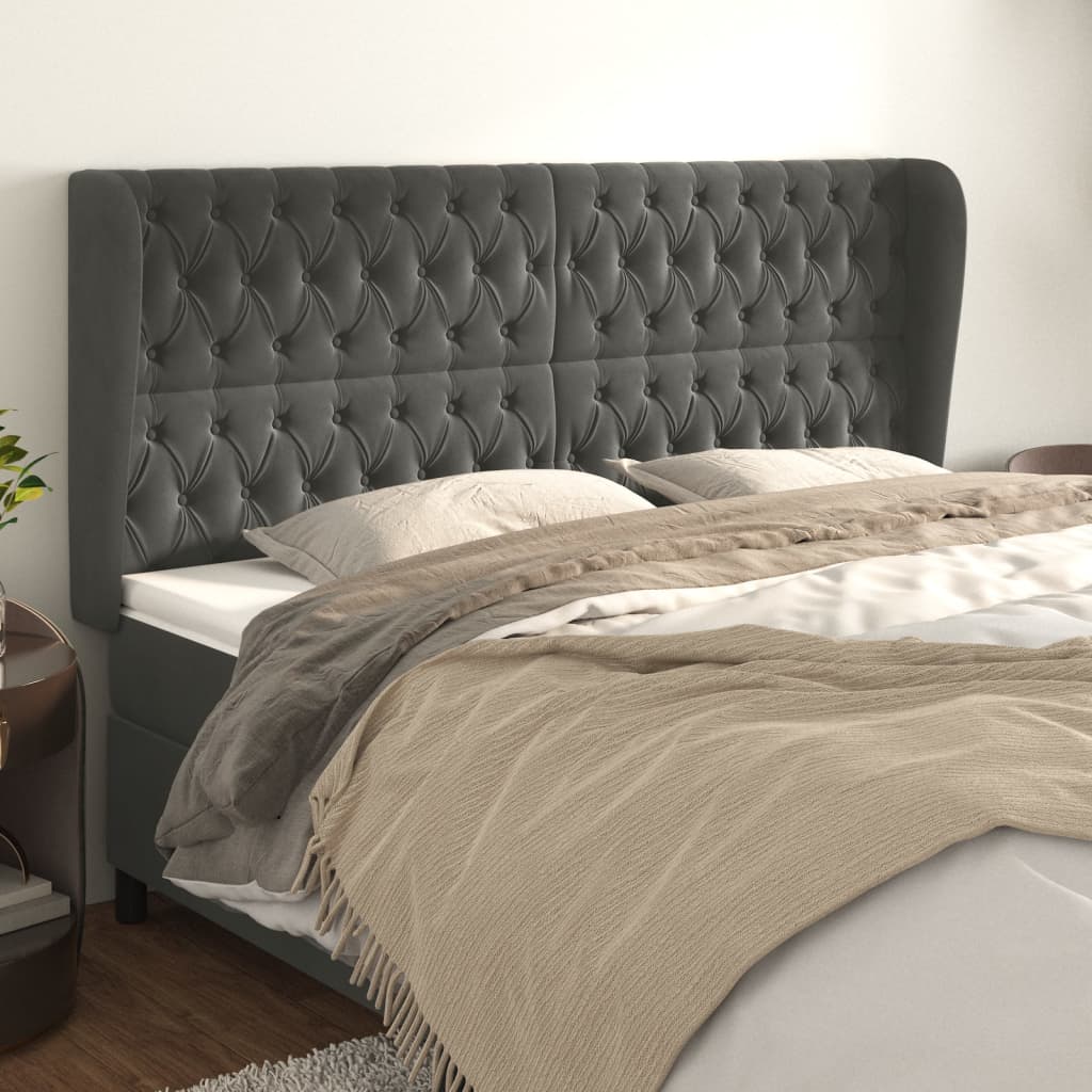 Tête de lit avec oreilles Gris foncé 183x23x118/128 cm Velours - XIOS