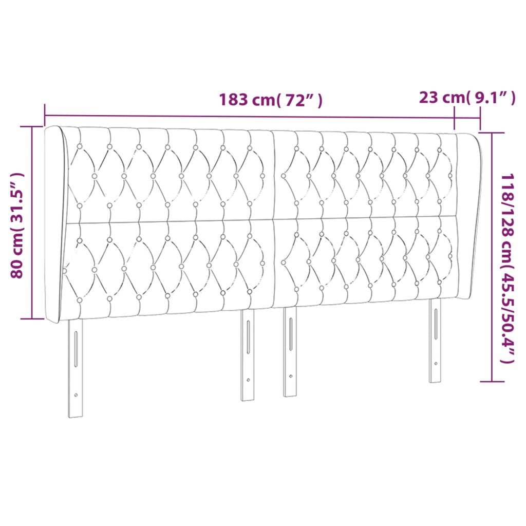 Tête de lit avec oreilles Noir 183x23x118/128 cm Velours - XIOS