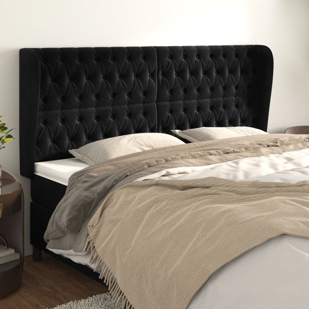 Tête de lit avec oreilles Noir 183x23x118/128 cm Velours - XIOS