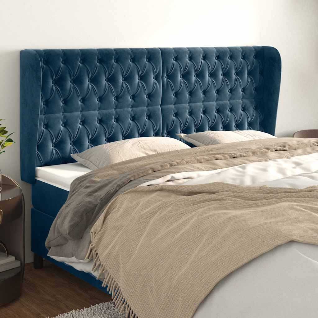 Tête de lit avec oreilles Bleu foncé 203x23x118/128 cm Velours - XIOS