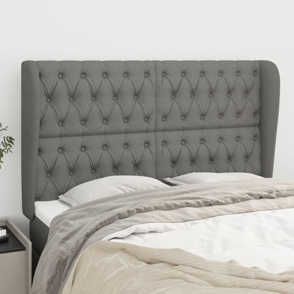 Tête de lit avec oreilles Gris foncé 147x23x118/128 cm Tissu - XIOS