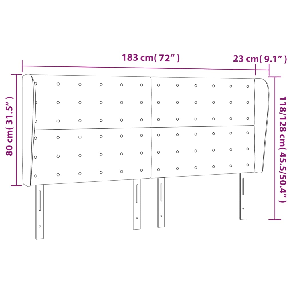 Tête de lit avec oreilles Gris foncé 183x23x118/128 cm Tissu - XIOS