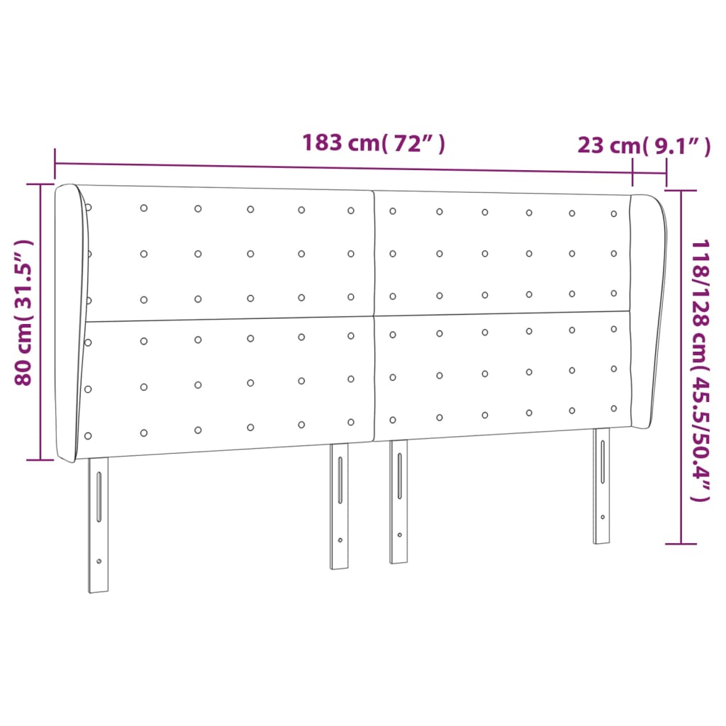 Tête de lit avec oreilles Noir 183x23x118/128 cm Tissu - XIOS