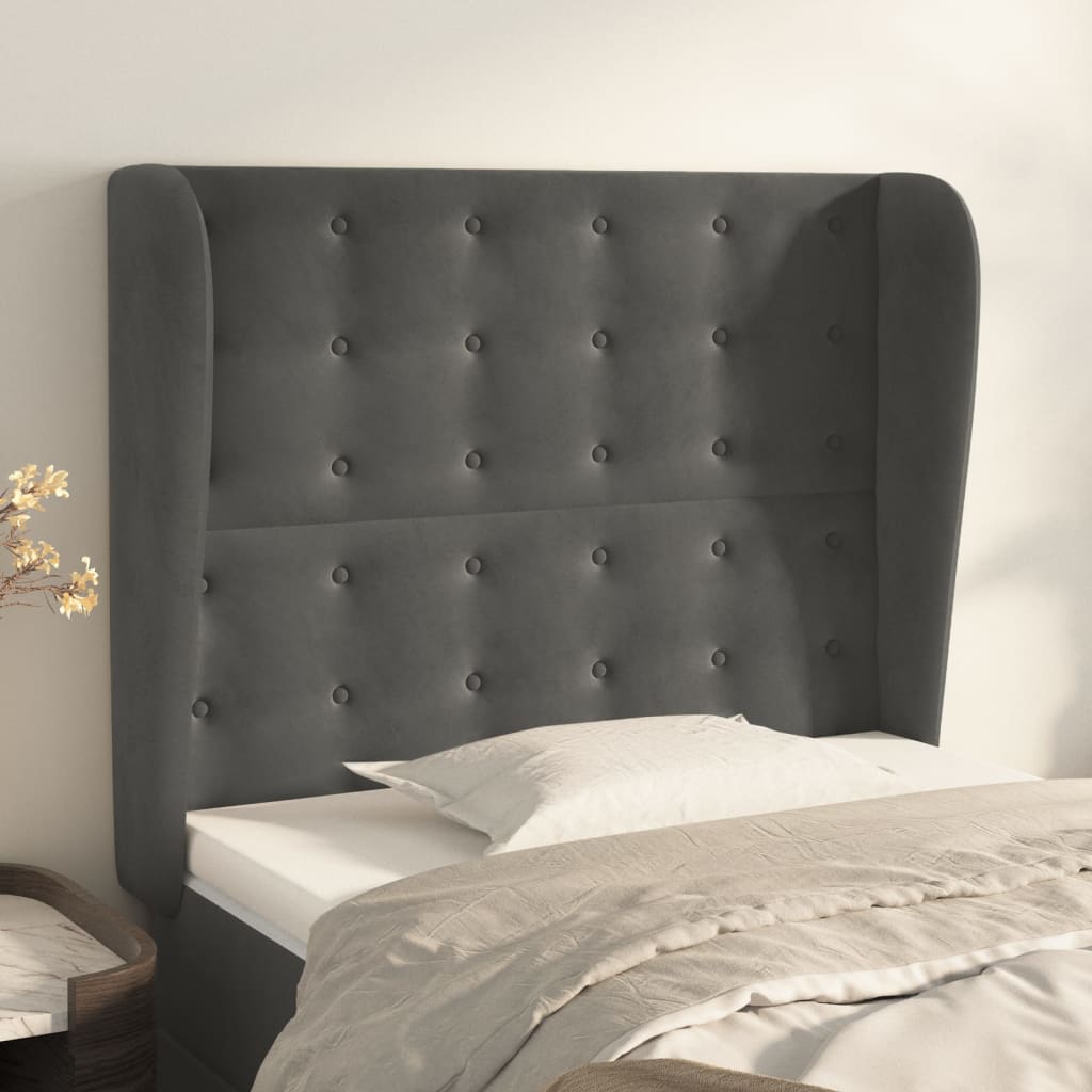 Tête de lit avec oreilles Gris foncé 103x23x118/128 cm Velours - XIOS