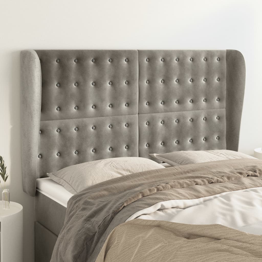 Tête de lit avec oreilles Gris clair 147x23x118/128 cm Velours - XIOS