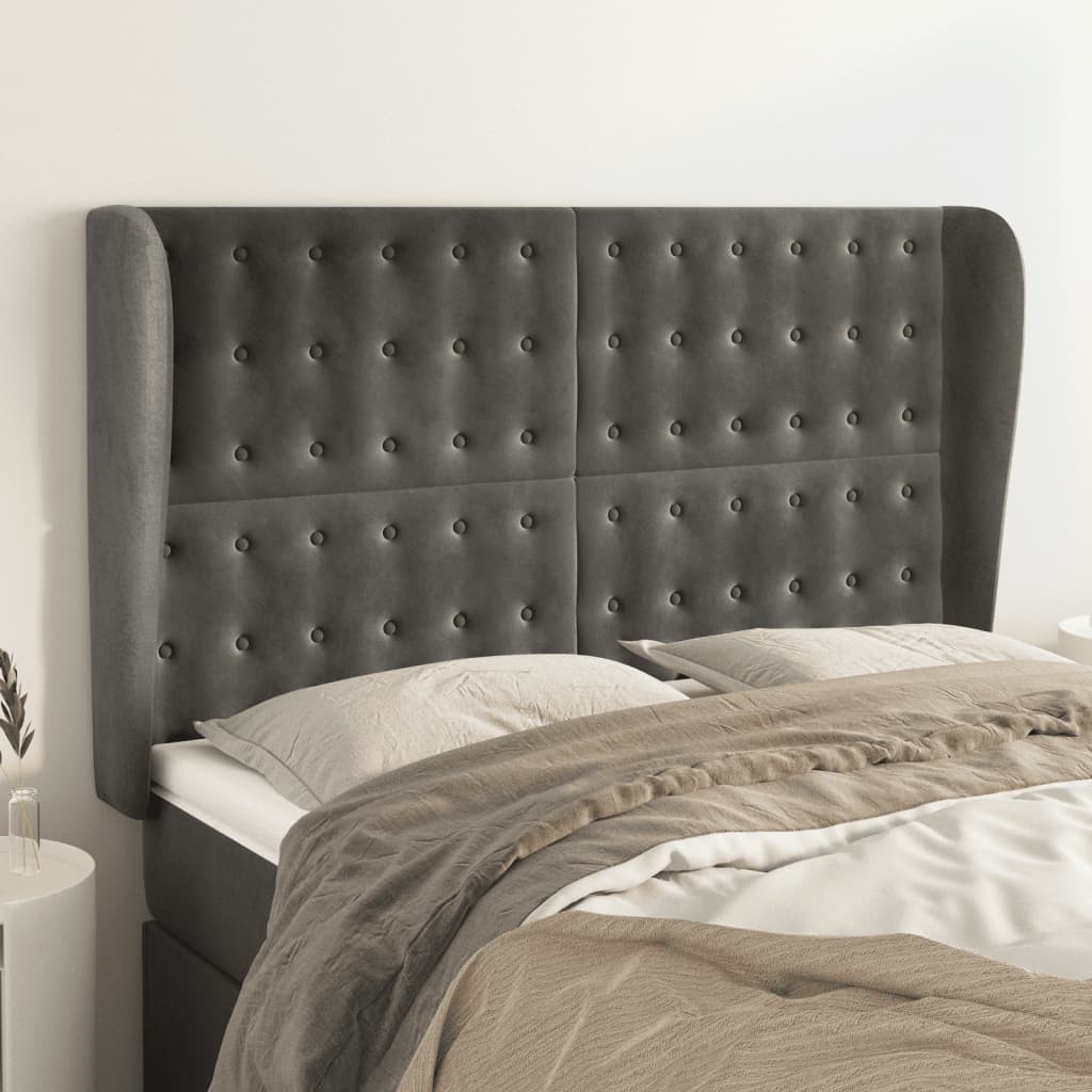 Tête de lit avec oreilles Gris foncé 147x23x118/128 cm Velours - XIOS