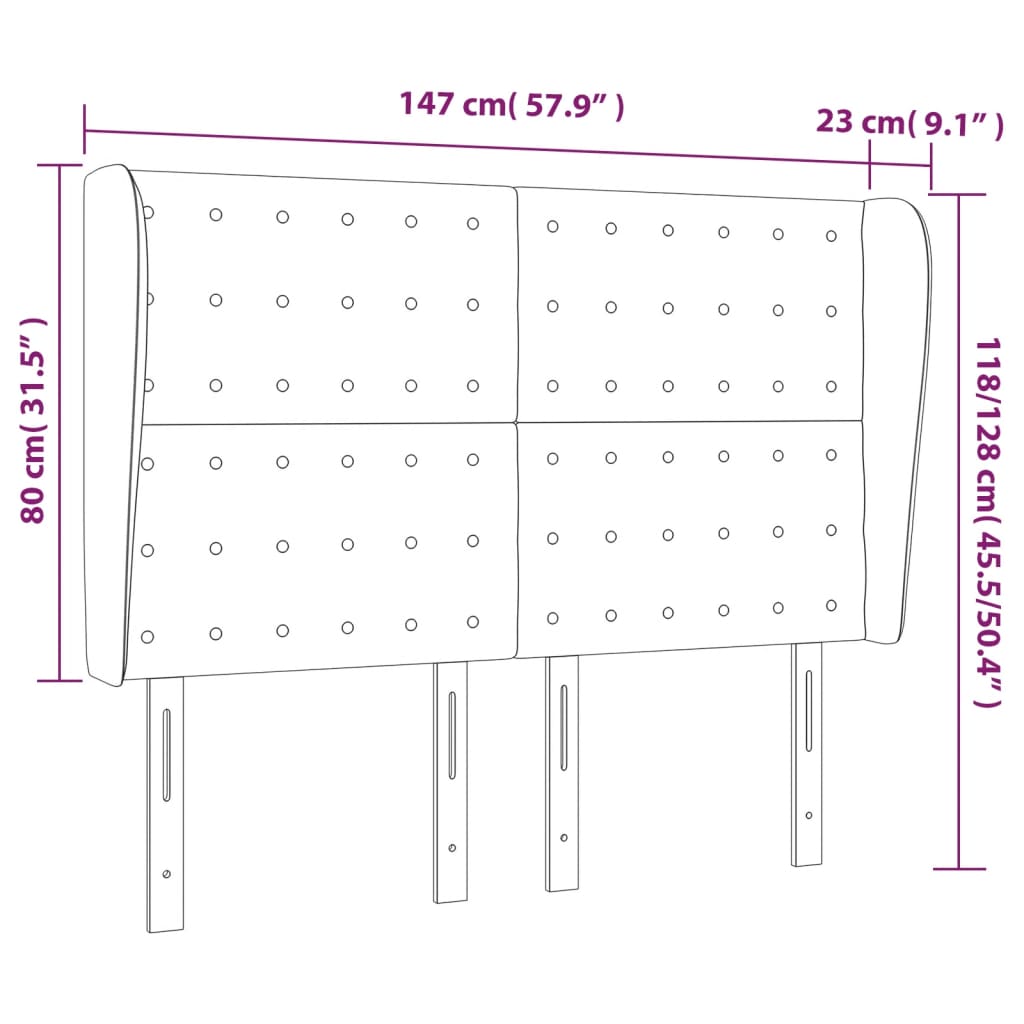 Tête de lit avec oreilles Noir 147x23x118/128 cm Velours - XIOS