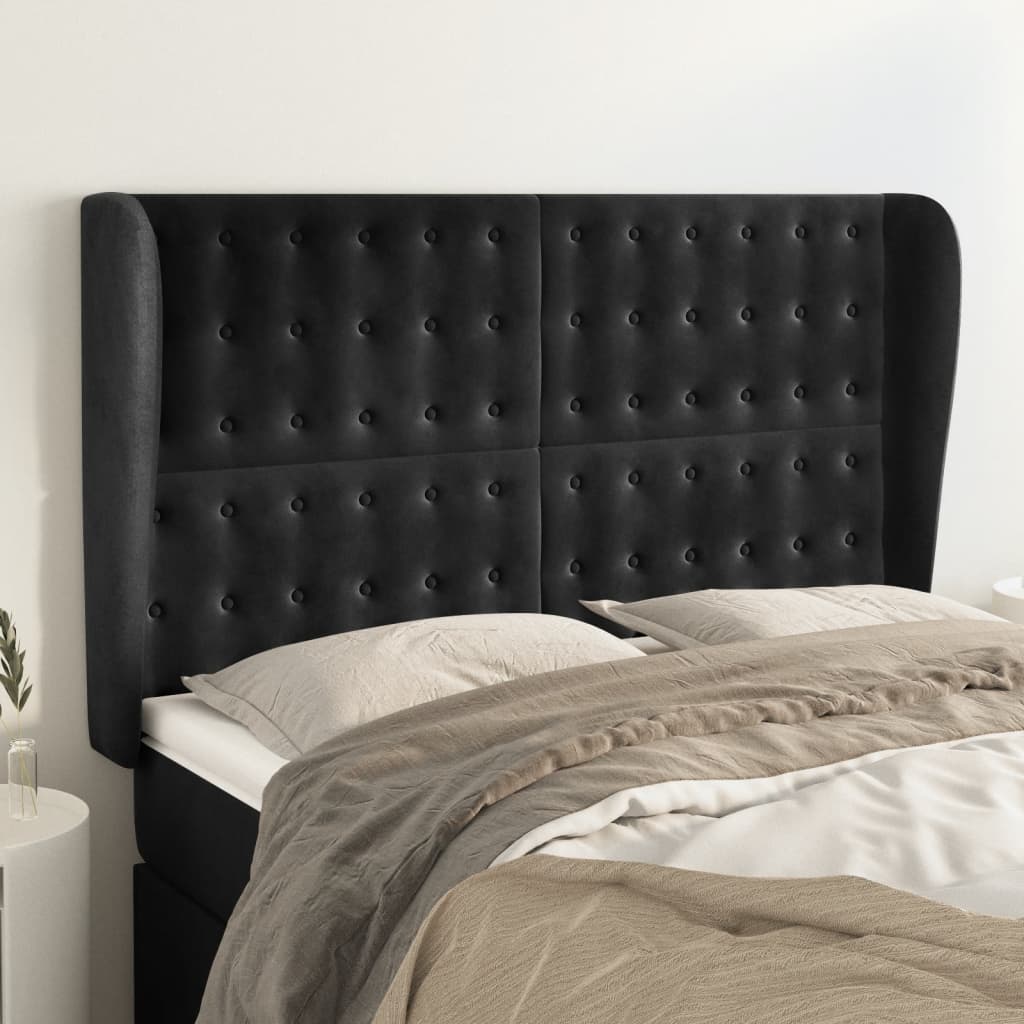 Tête de lit avec oreilles Noir 147x23x118/128 cm Velours - XIOS