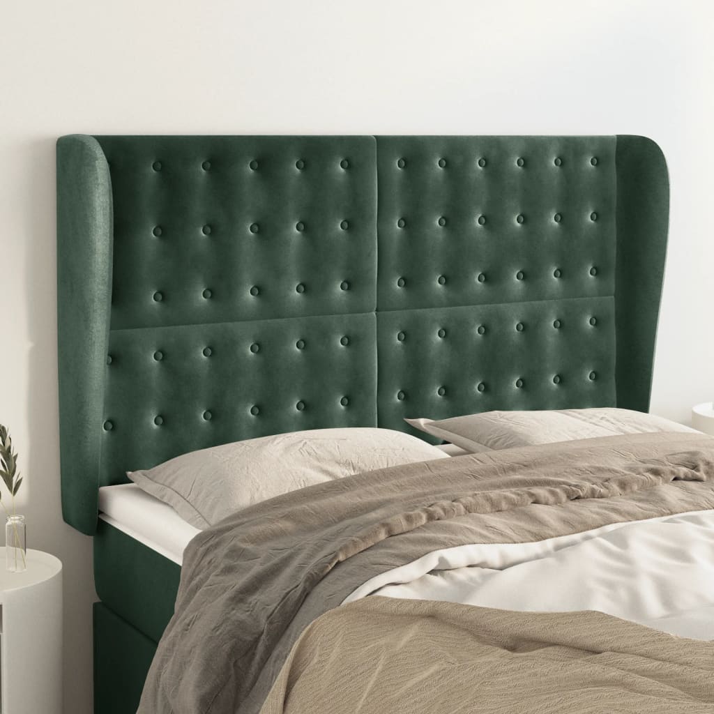 Tête de lit avec oreilles Vert foncé 147x23x118/128 cm Velours - XIOS
