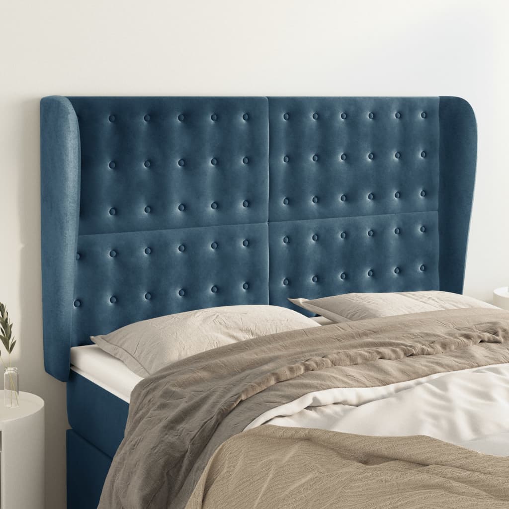 Tête de lit avec oreilles Bleu foncé 147x23x118/128 cm Velours - XIOS