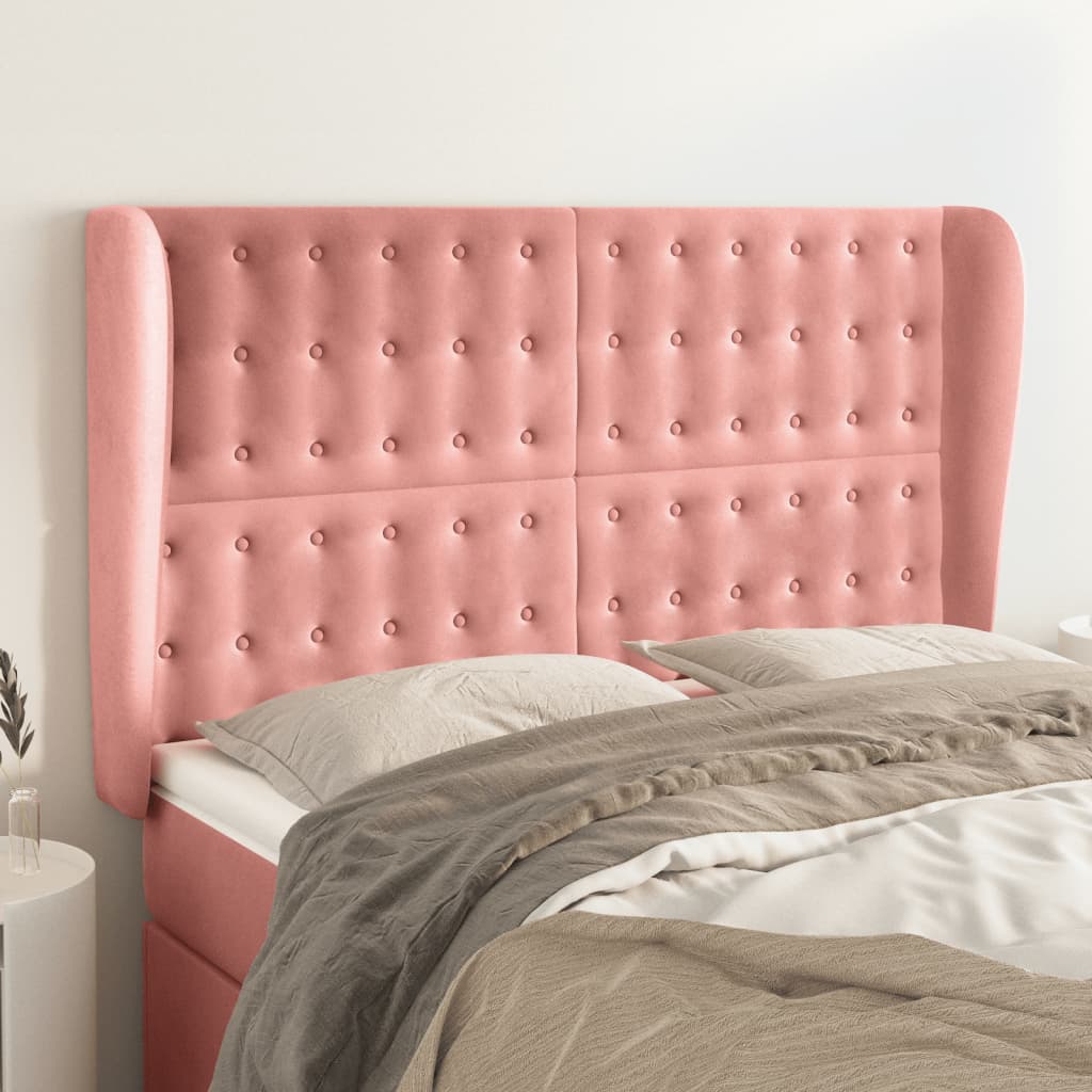 Tête de lit avec oreilles Rose 147x23x118/128 cm Velours - XIOS
