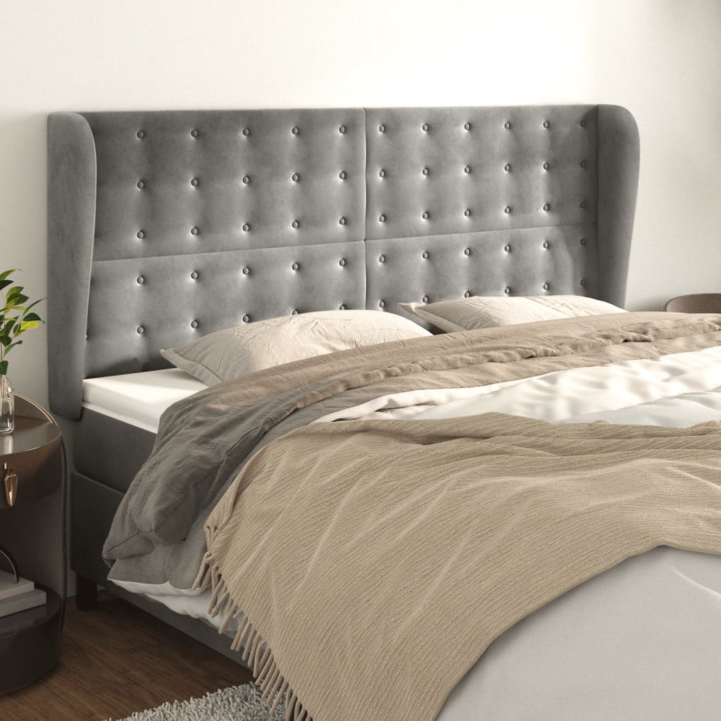 Tête de lit avec oreilles Gris clair 163x23x118/128 cm Velours - XIOS