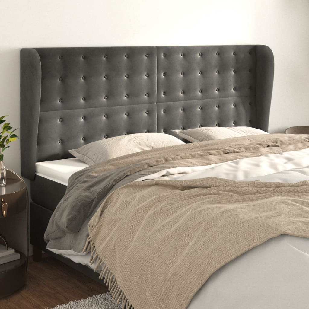 Tête de lit avec oreilles Gris foncé 163x23x118/128 cm Velours - XIOS