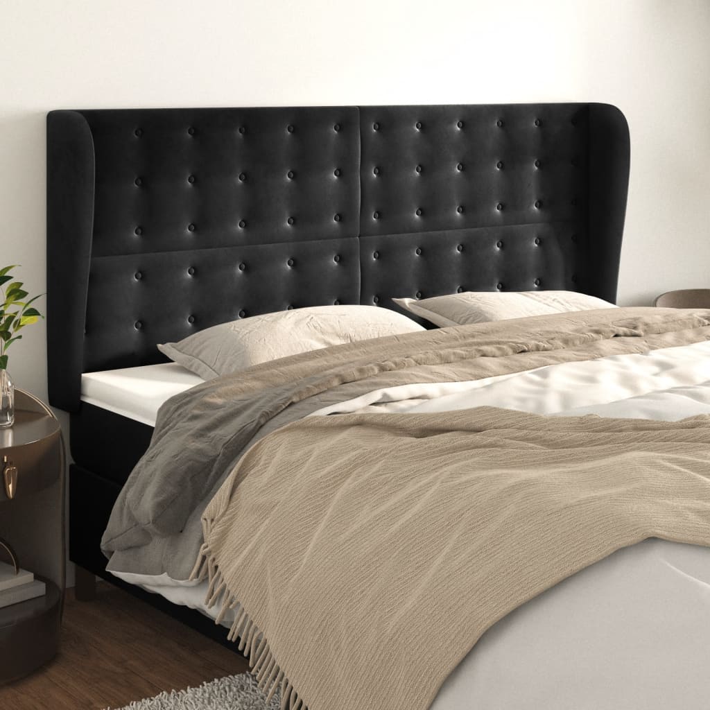Tête de lit avec oreilles Noir 163x23x118/128 cm Velours - XIOS