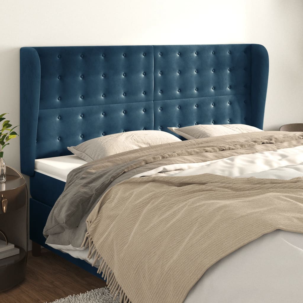 Tête de lit avec oreilles Bleu foncé 163x23x118/128 cm Velours - XIOS