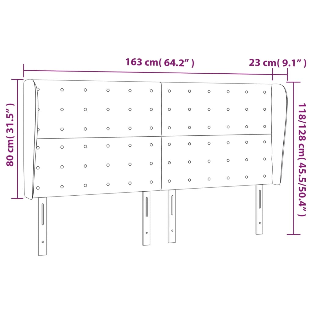 Tête de lit avec oreilles Rose 163x23x118/128 cm Velours - XIOS