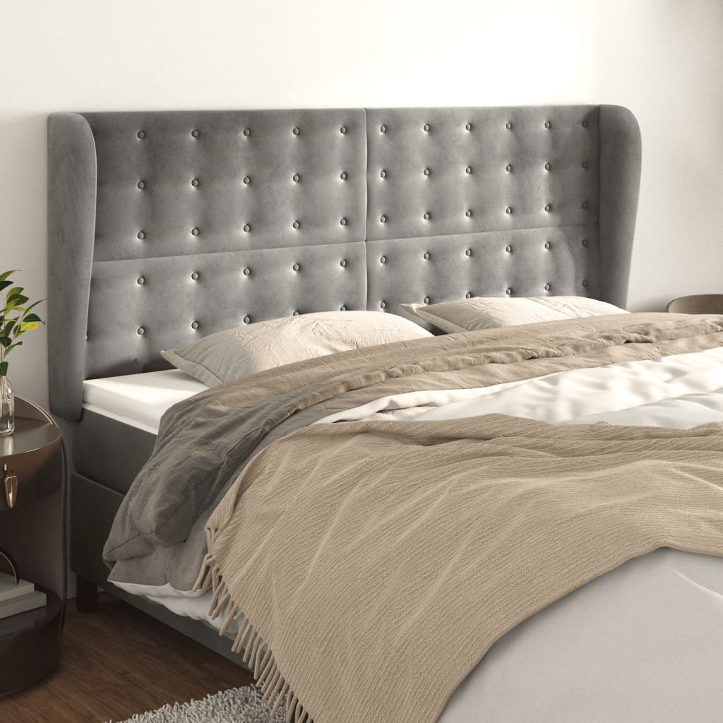 Tête de lit avec oreilles Gris clair 183x23x118/128 cm Velours - XIOS