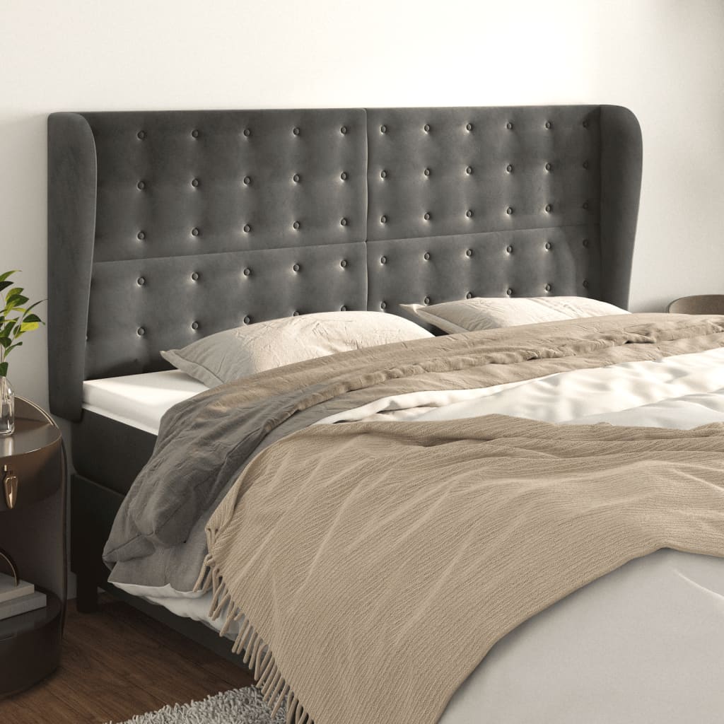 Tête de lit avec oreilles Gris foncé 183x23x118/128 cm Velours - XIOS