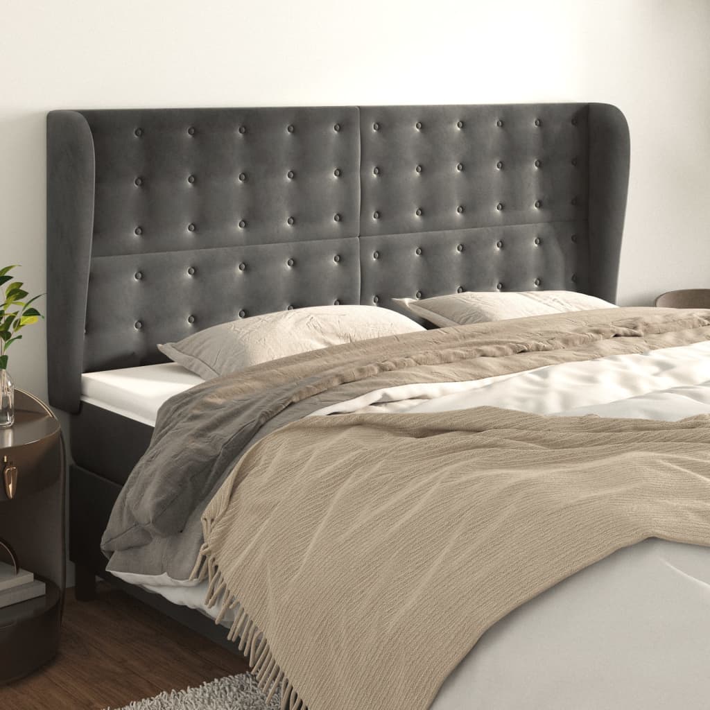 Tête de lit avec oreilles Gris foncé 203x23x118/128 cm Velours - XIOS