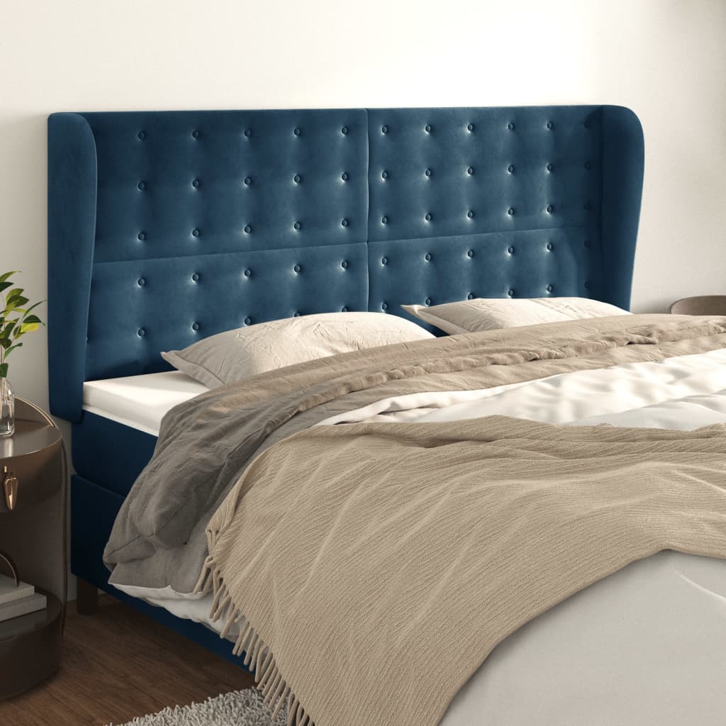 Tête de lit avec oreilles Bleu foncé 203x23x118/128 cm Velours - XIOS