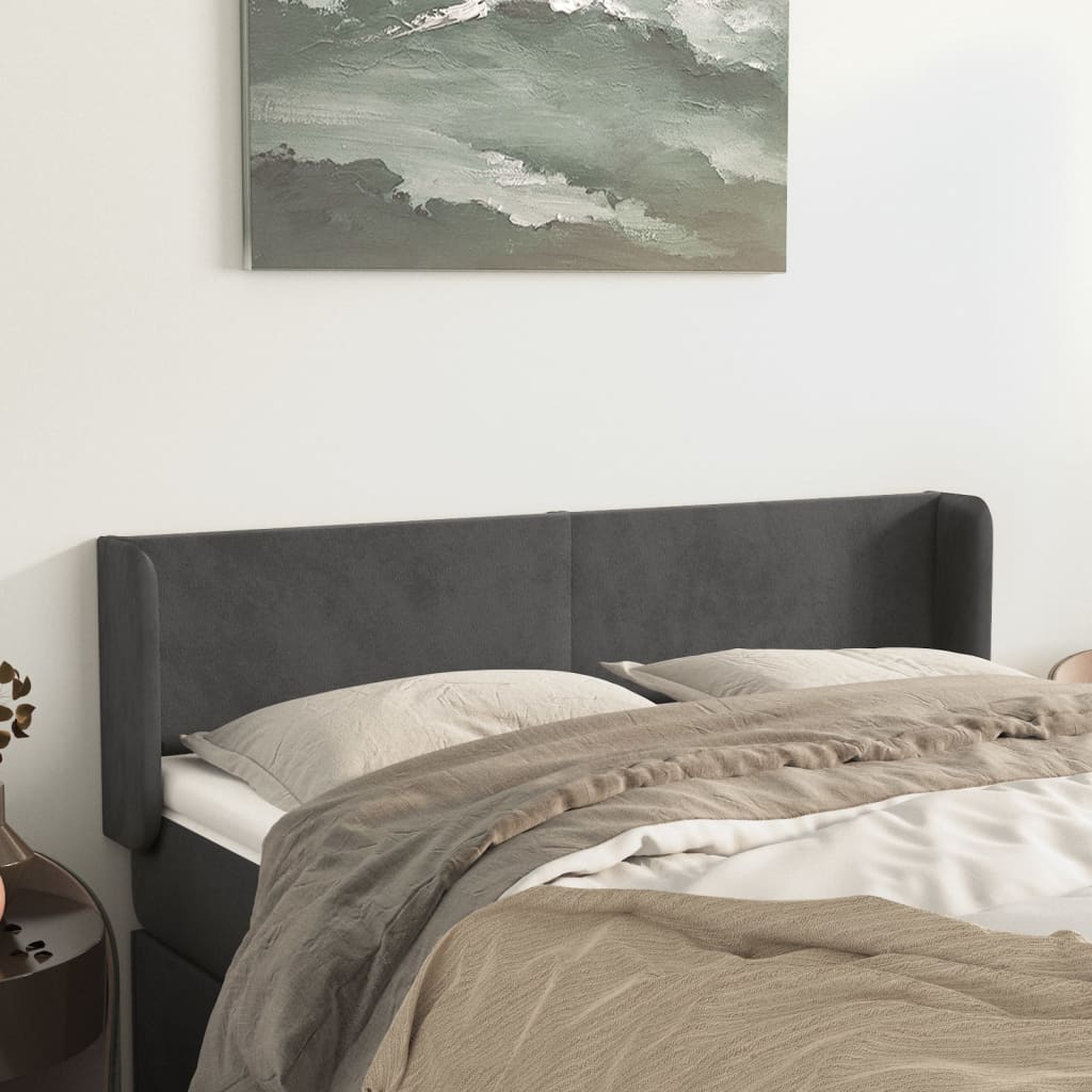 Tête de lit avec oreilles Gris foncé 147x16x78/88 cm Velours - XIOS