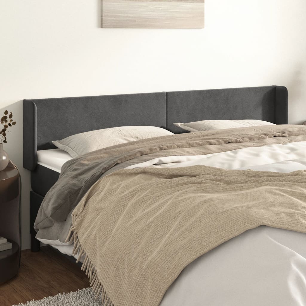 Tête de lit avec oreilles Gris foncé 163x16x78/88 cm Velours - XIOS