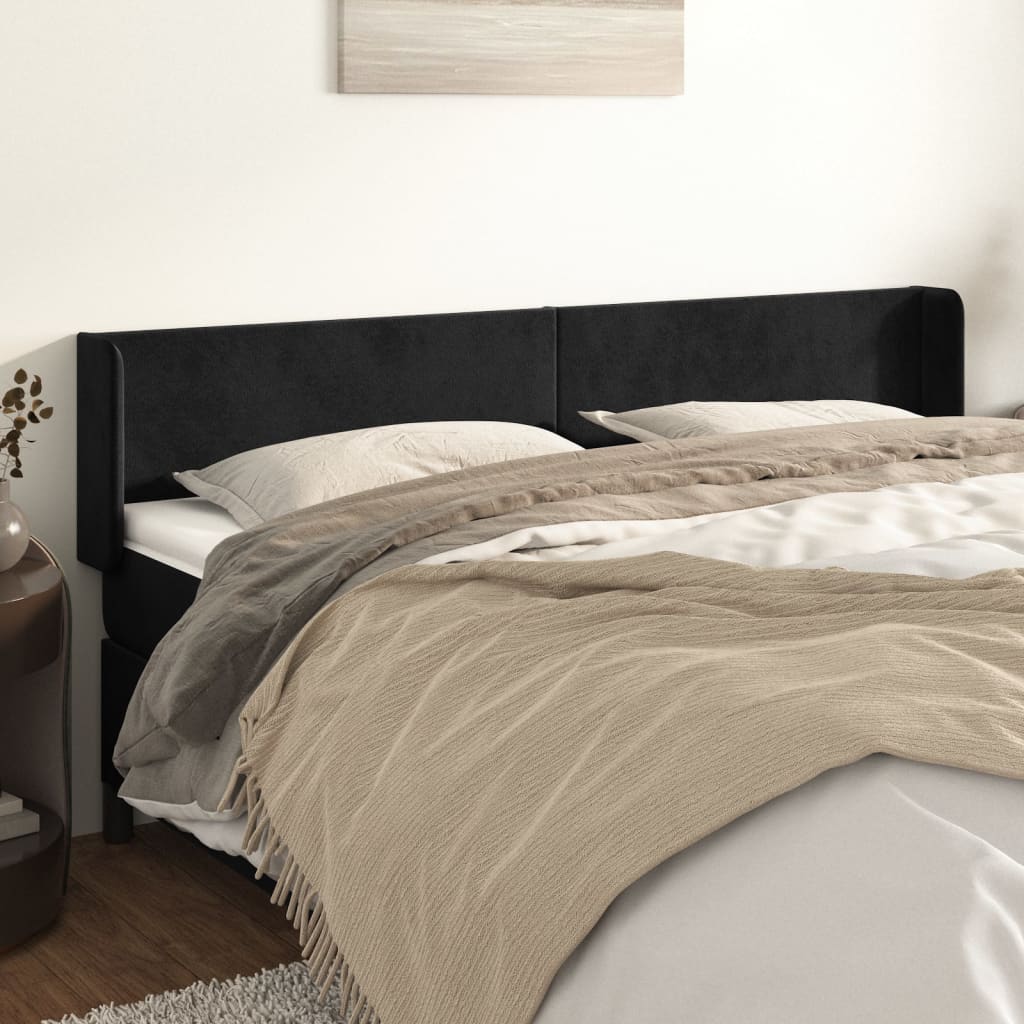 Tête de lit avec oreilles Noir 163x16x78/88 cm Velours - XIOS
