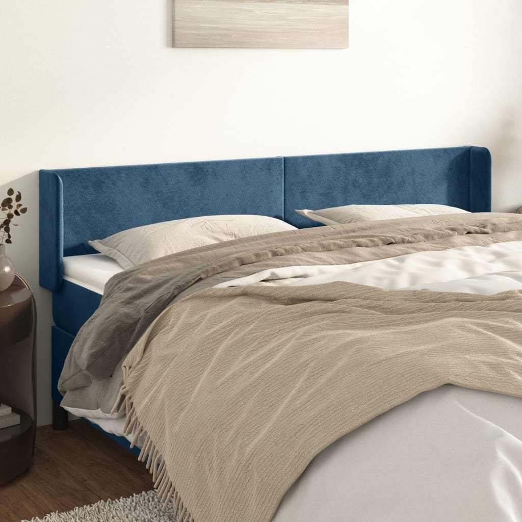 Tête de lit avec oreilles Bleu foncé 203x16x78/88 cm Velours - XIOS