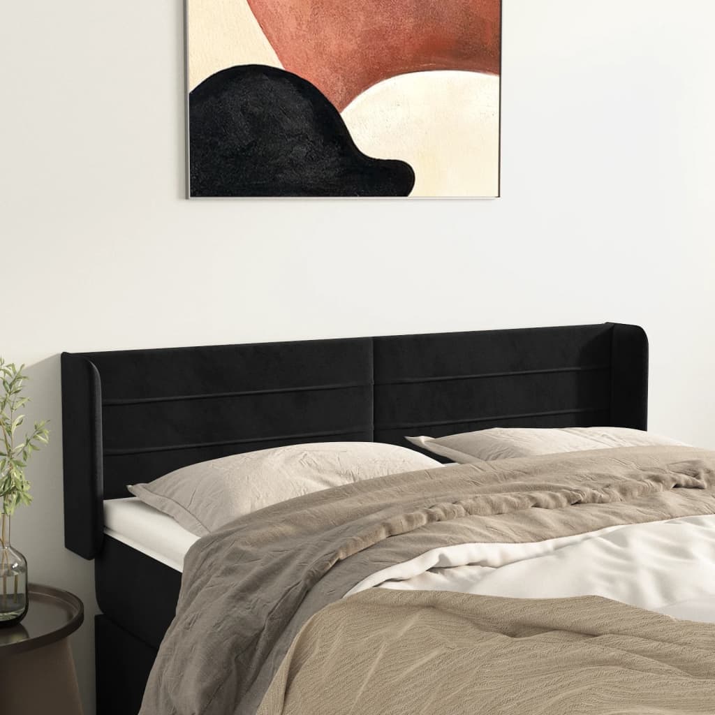 Tête de lit avec oreilles Noir 147x16x78/88 cm Velours - XIOS