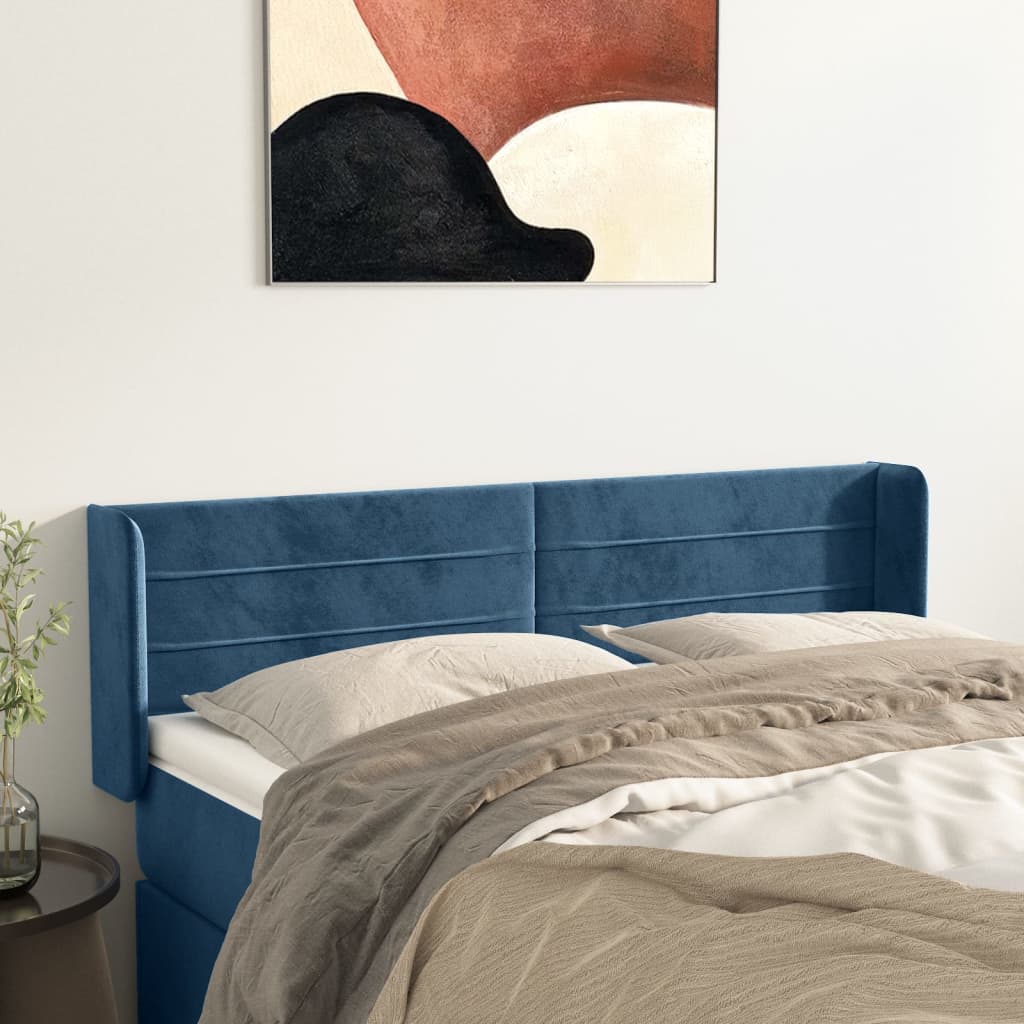 Tête de lit avec oreilles Bleu foncé 147x16x78/88 cm Velours - XIOS