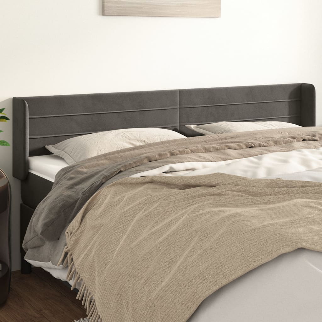 Tête de lit avec oreilles Gris foncé 163x16x78/88 cm Velours - XIOS