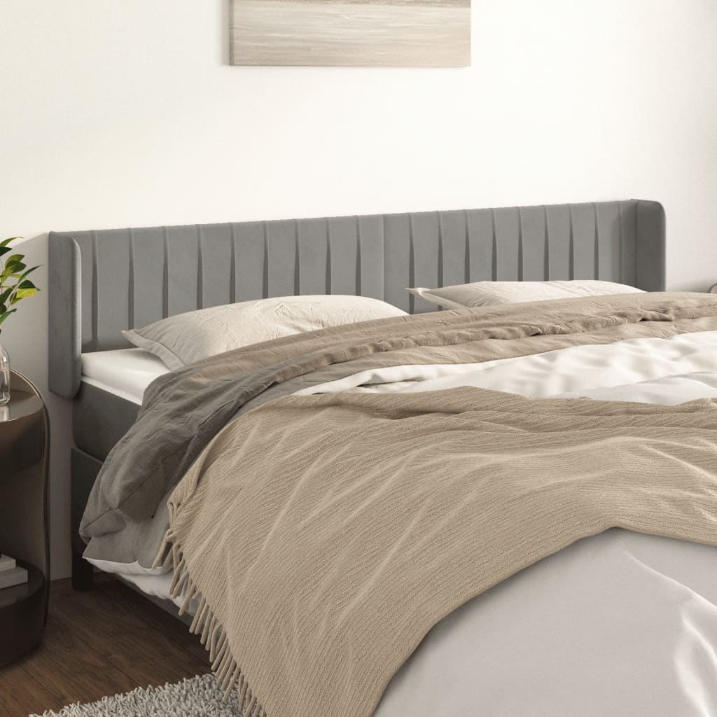Tête de lit avec oreilles Gris clair 163x16x78/88 cm Velours - XIOS
