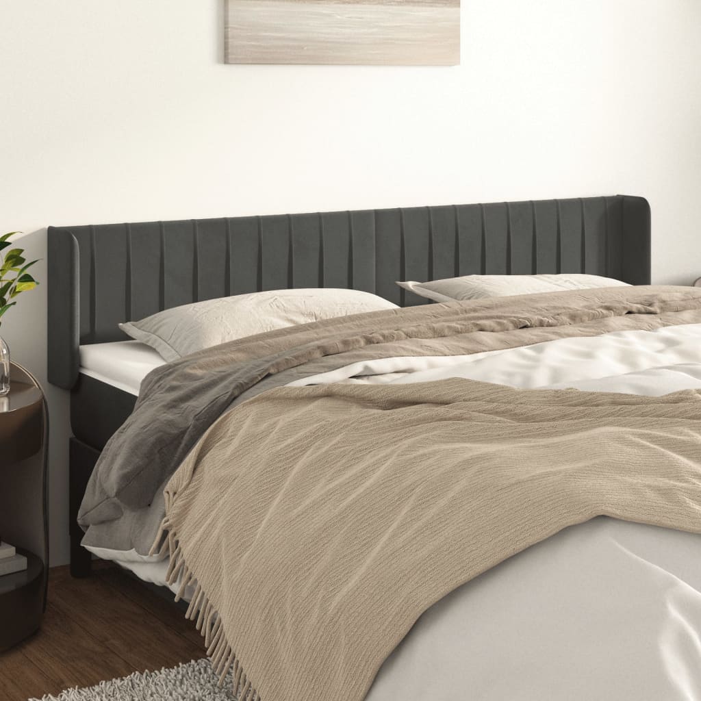 Tête de lit avec oreilles Gris foncé 163x16x78/88 cm Velours - XIOS