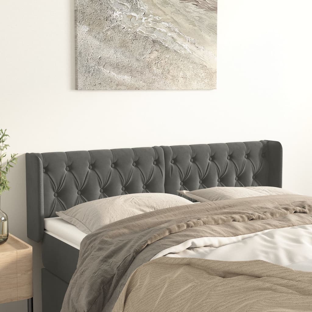 Tête de lit avec oreilles Gris foncé 163x16x78/88 cm Velours - XIOS