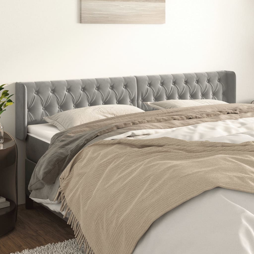 Tête de lit avec oreilles Gris clair 183x16x78/88 cm Velours - XIOS