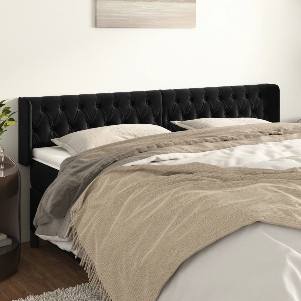 Tête de lit avec oreilles Noir 203x16x78/88 cm Velours - XIOS