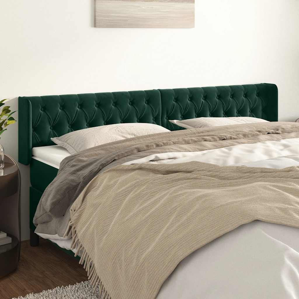 Tête de lit avec oreilles Vert foncé 203x16x78/88 cm Velours - XIOS