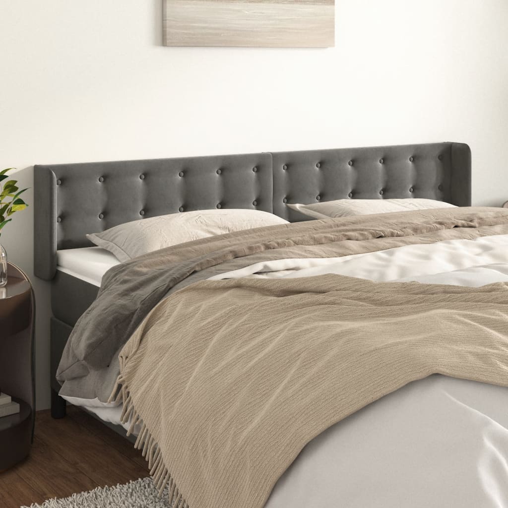 Tête de lit avec oreilles Gris foncé 163x16x78/88 cm Velours - XIOS