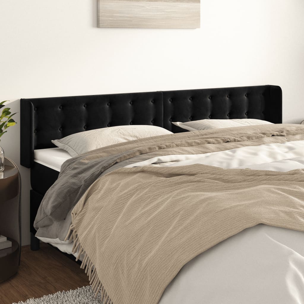 Tête de lit avec oreilles Noir 203x16x78/88 cm Velours - XIOS