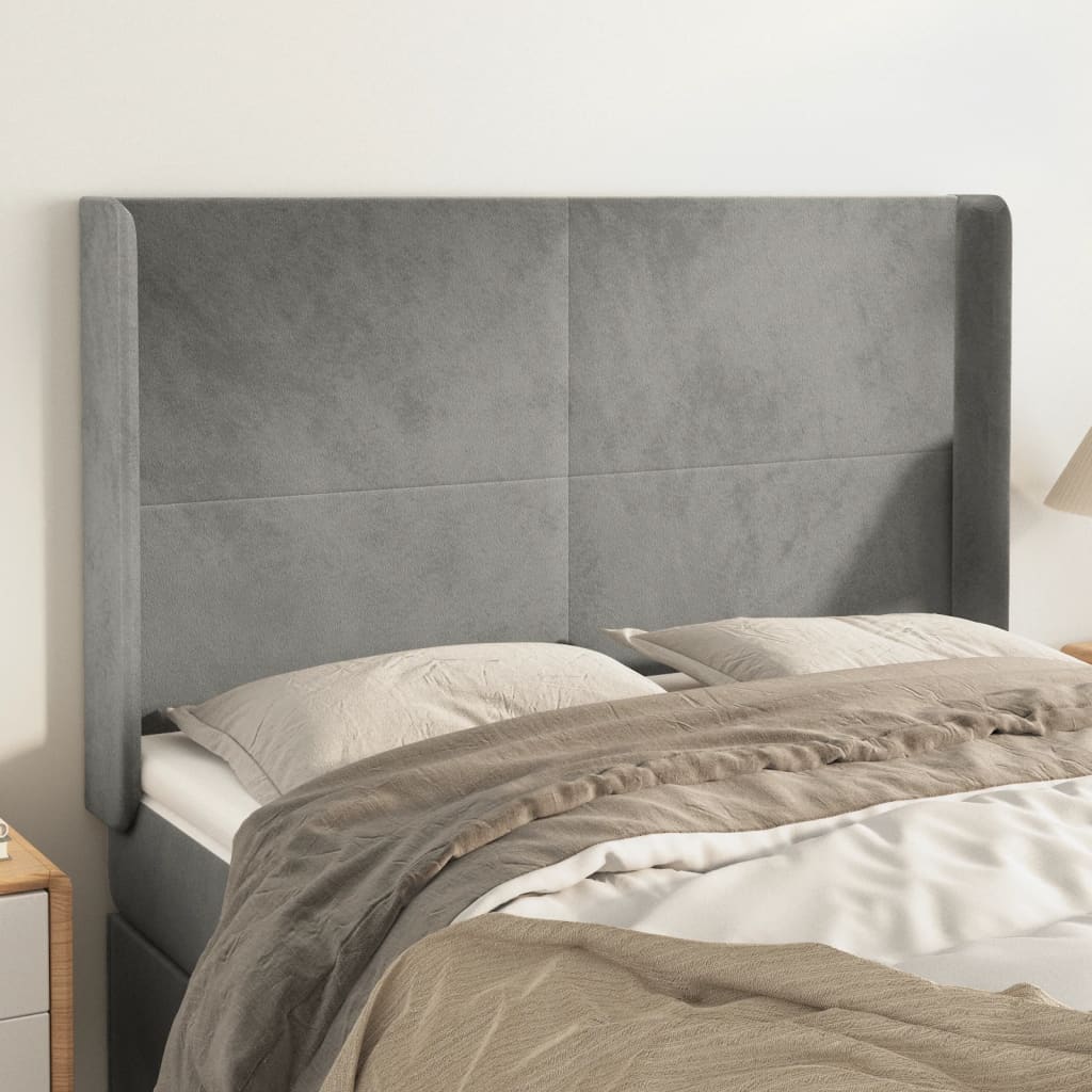 Tête de lit avec oreilles Gris clair 147x16x118/128 cm Velours - XIOS