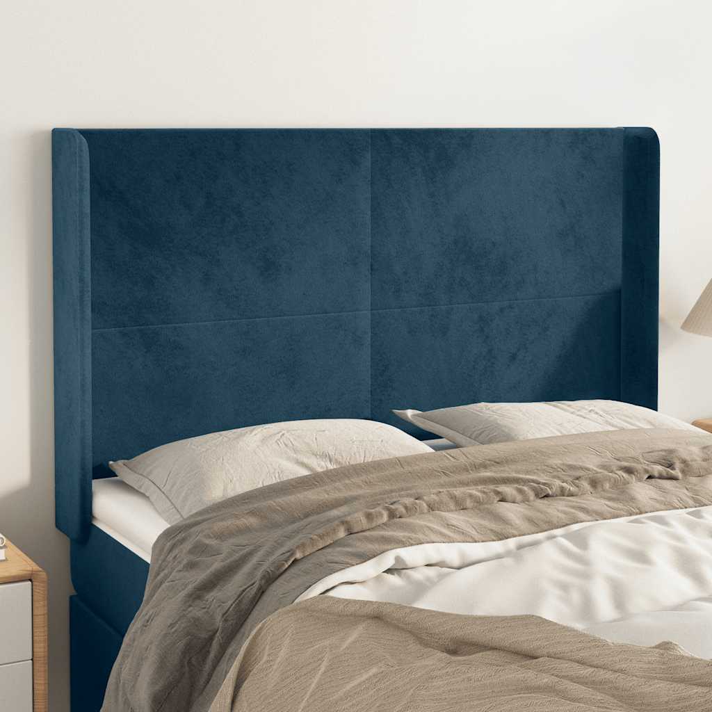 Tête de lit avec oreilles Bleu foncé 147x16x118/128 cm Velours - XIOS