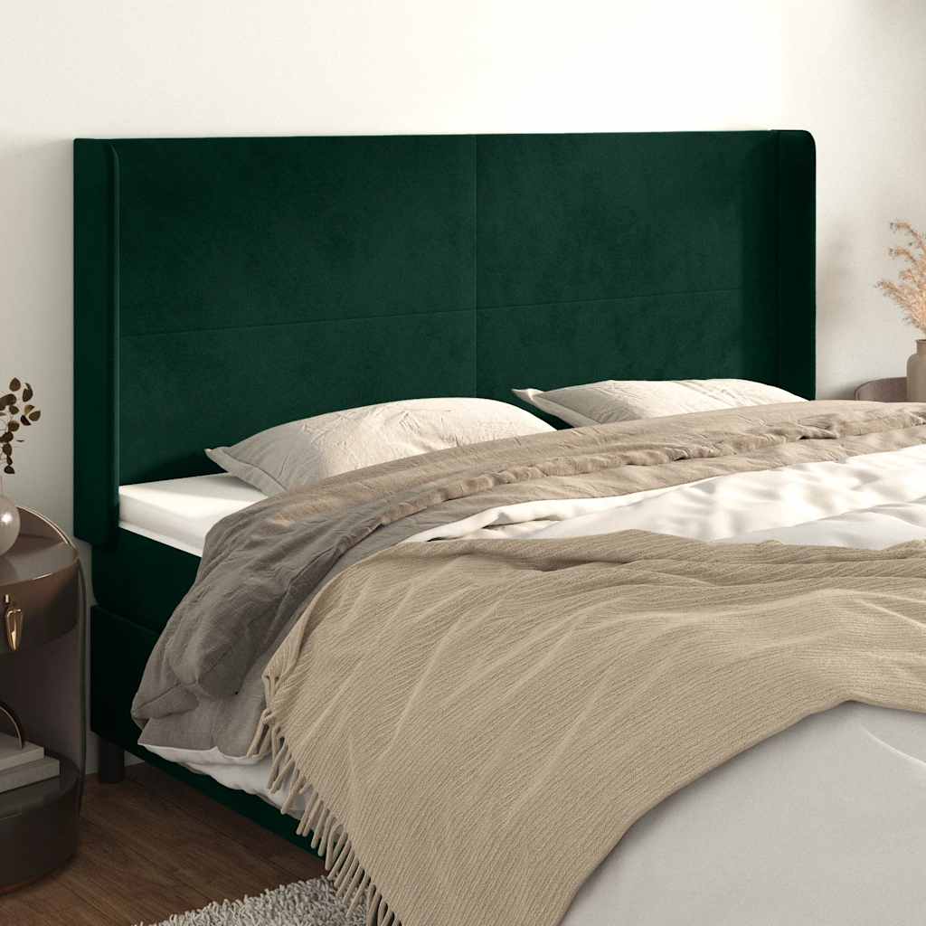 Tête de lit avec oreilles Vert foncé 163x16x118/128 cm Velours - XIOS
