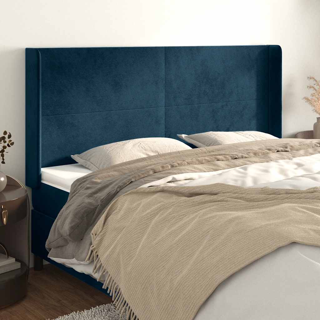 Tête de lit avec oreilles Bleu foncé 203x16x118/128 cm Velours - XIOS
